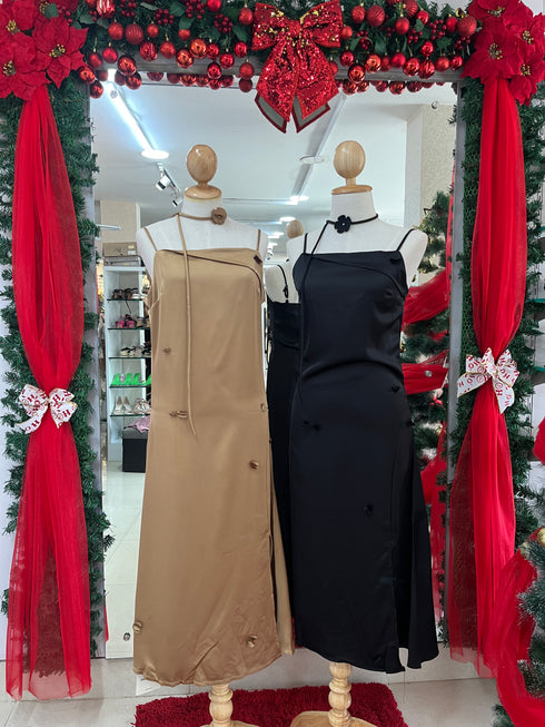 Women Satin Spaghetti Straps Long Dress